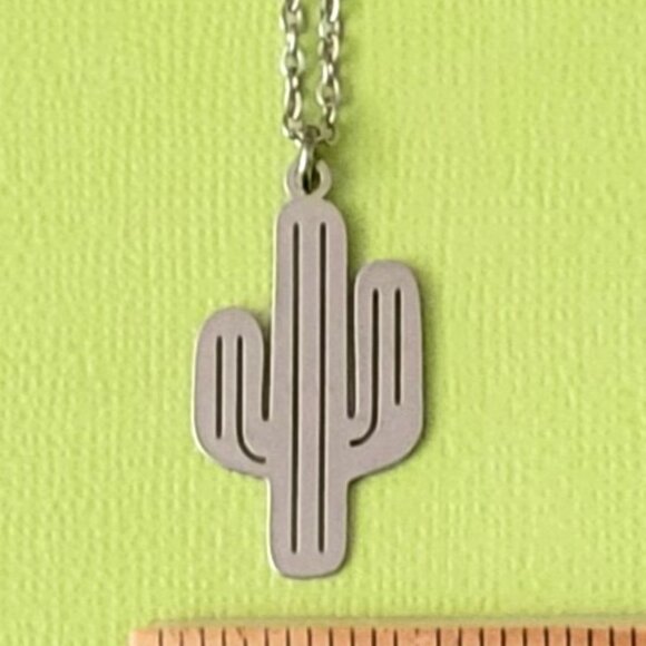CACTUS Stainless Steel Charm Chain 18" Necklace Earrings Set Western Cowgirl - Picture 11 of 11
